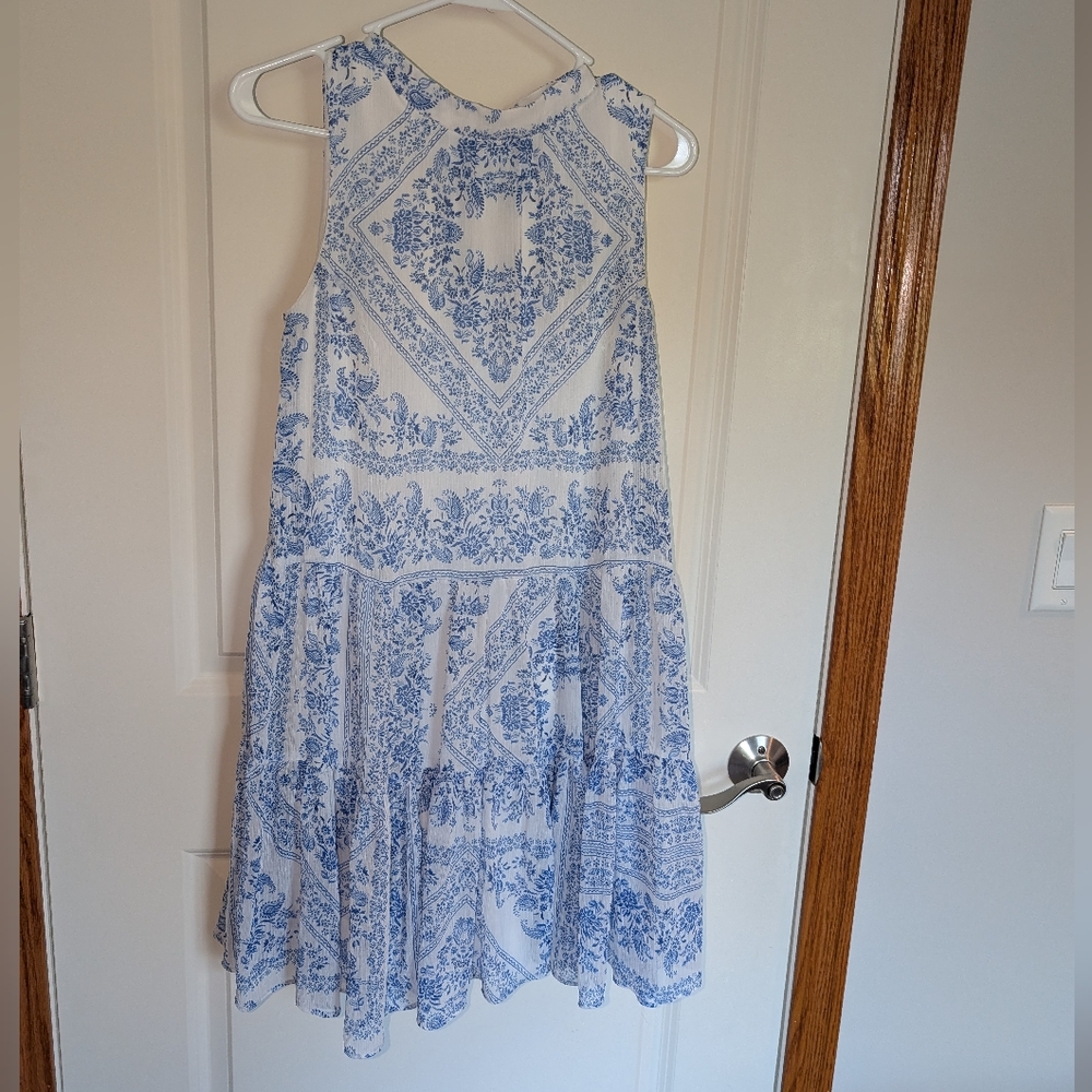 Calvin Klein Blue and White Sleeveless Dress